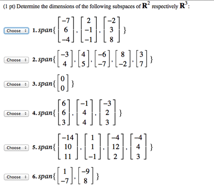 determine span subspace r2 subspaces