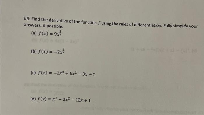 Solved \#5: Find the derivative of the function f using the | Chegg.com