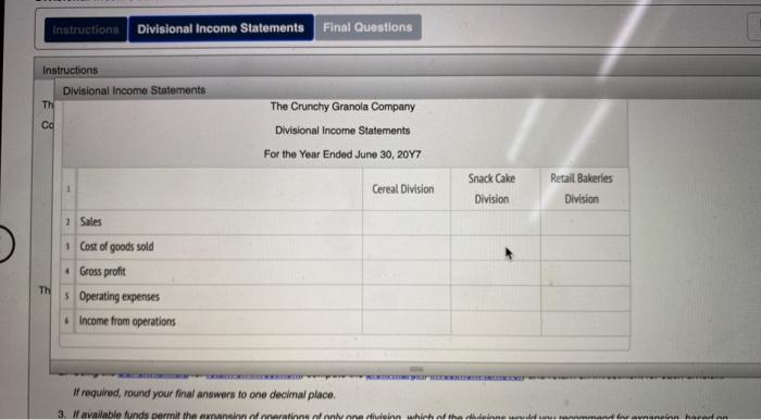 Solved Instructions Divisional Income Statements Final | Chegg.com