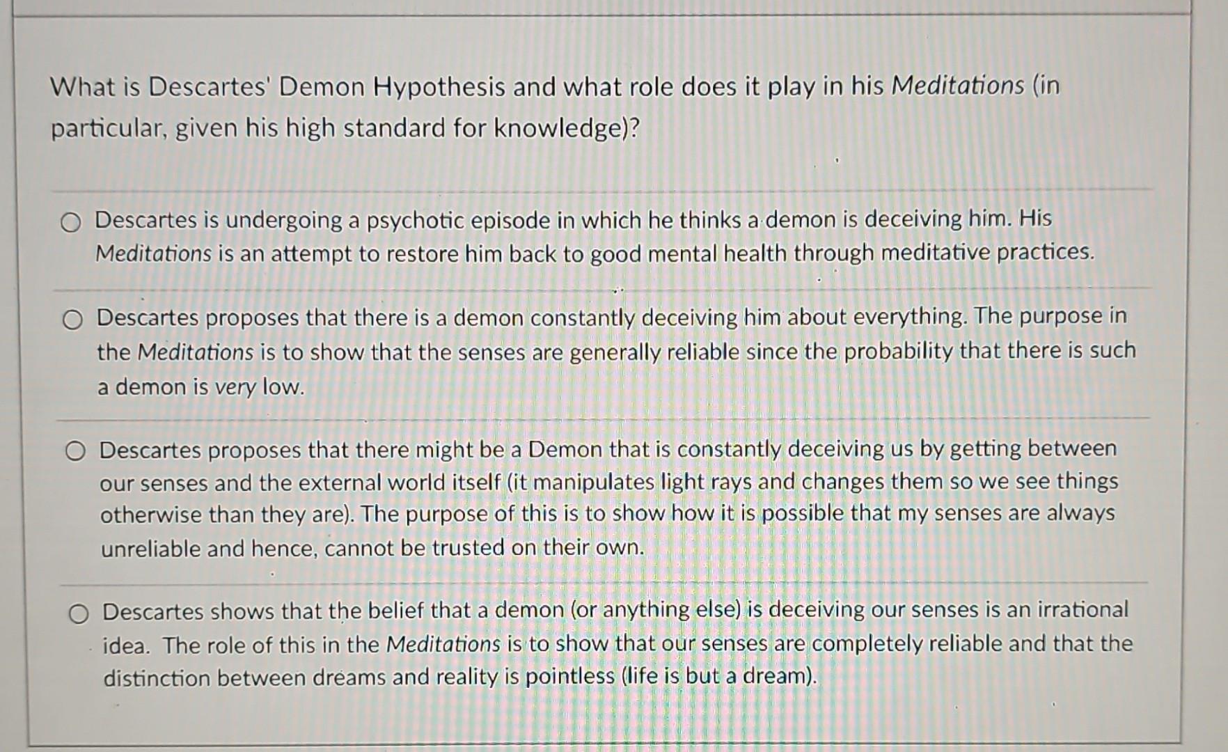 What is Descartes' Demon Hypothesis and what role