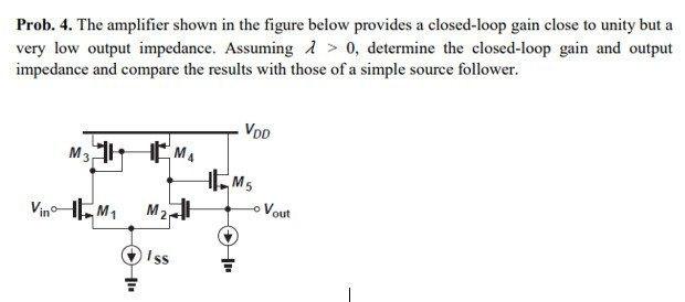 Solved Prob. 4. The amplifier shown in the figure below | Chegg.com