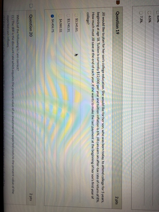 Solved UU. 6.5 7.3 Question 19 2 pts Jill would like to