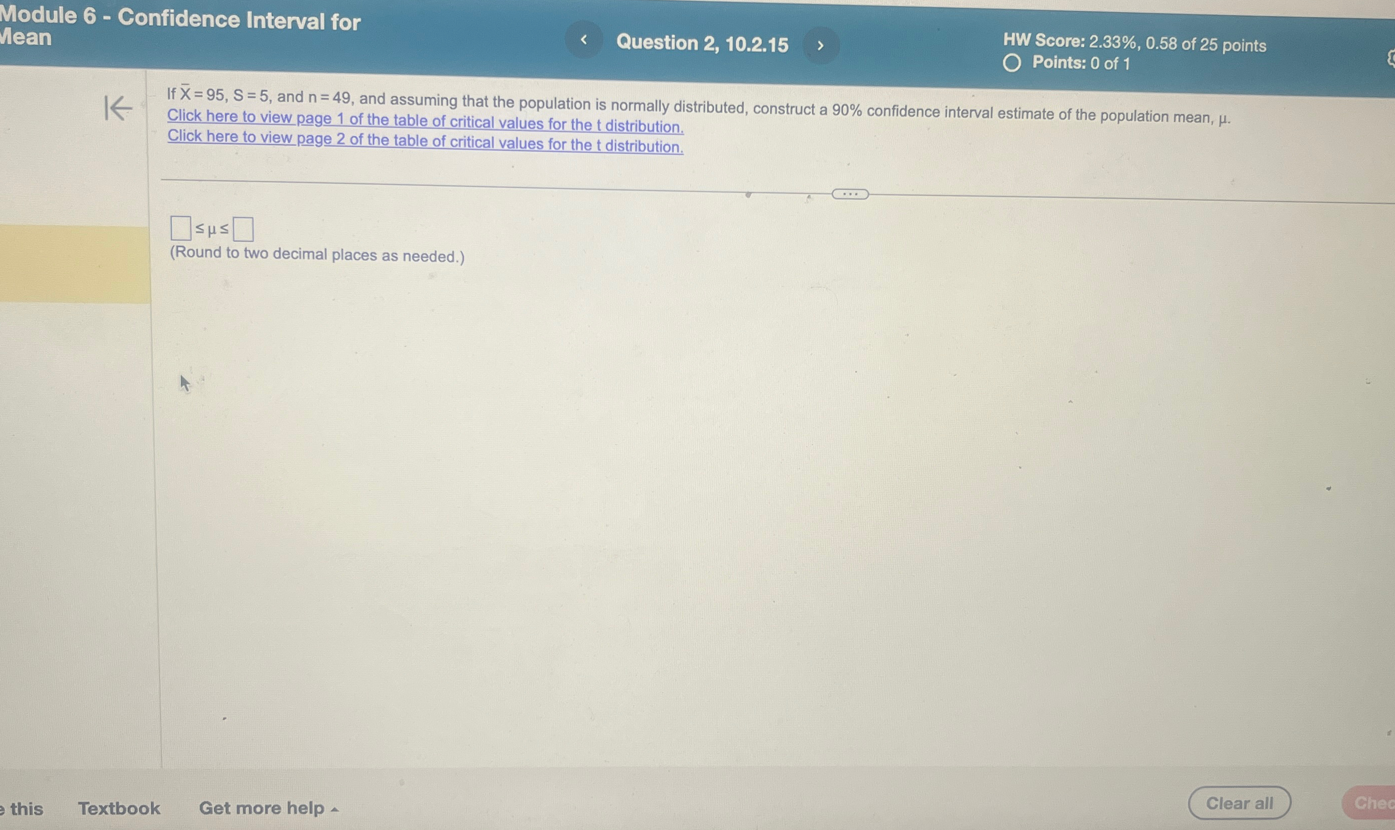 Solved Module 6 - ﻿Confidence Interval forUeanQuestion | Chegg.com