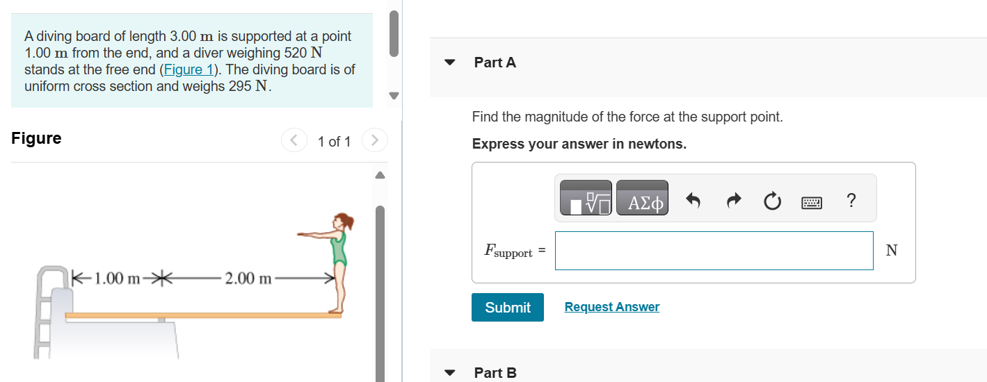 Solved A diving board of length 3.00 ﻿m is supported at a | Chegg.com