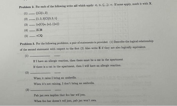 Solved Problem 2. For each of the following write all which | Chegg.com