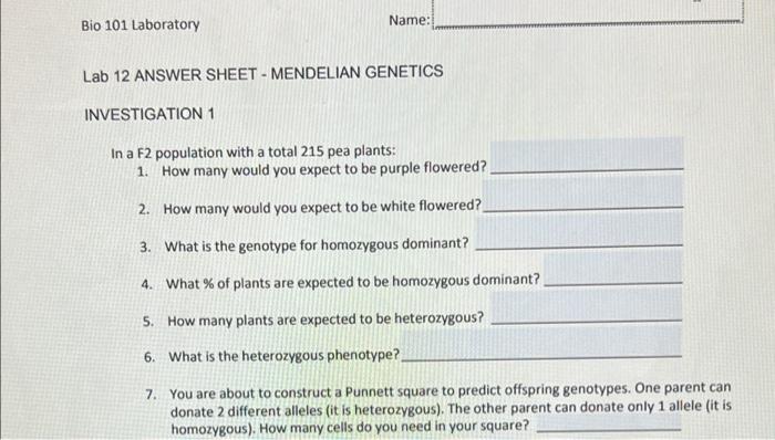 Solved Bio 101 Laboratory Name Lab 12 Answer Sheet