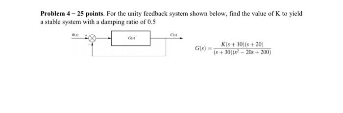Solved Problem 4 - 25 points. For the unity feedback system | Chegg.com