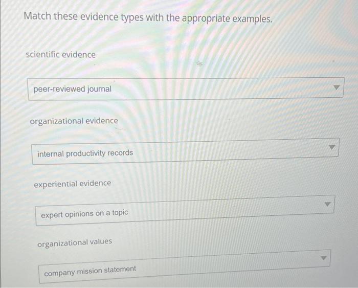 Solved Match these evidence types with the appropriate | Chegg.com