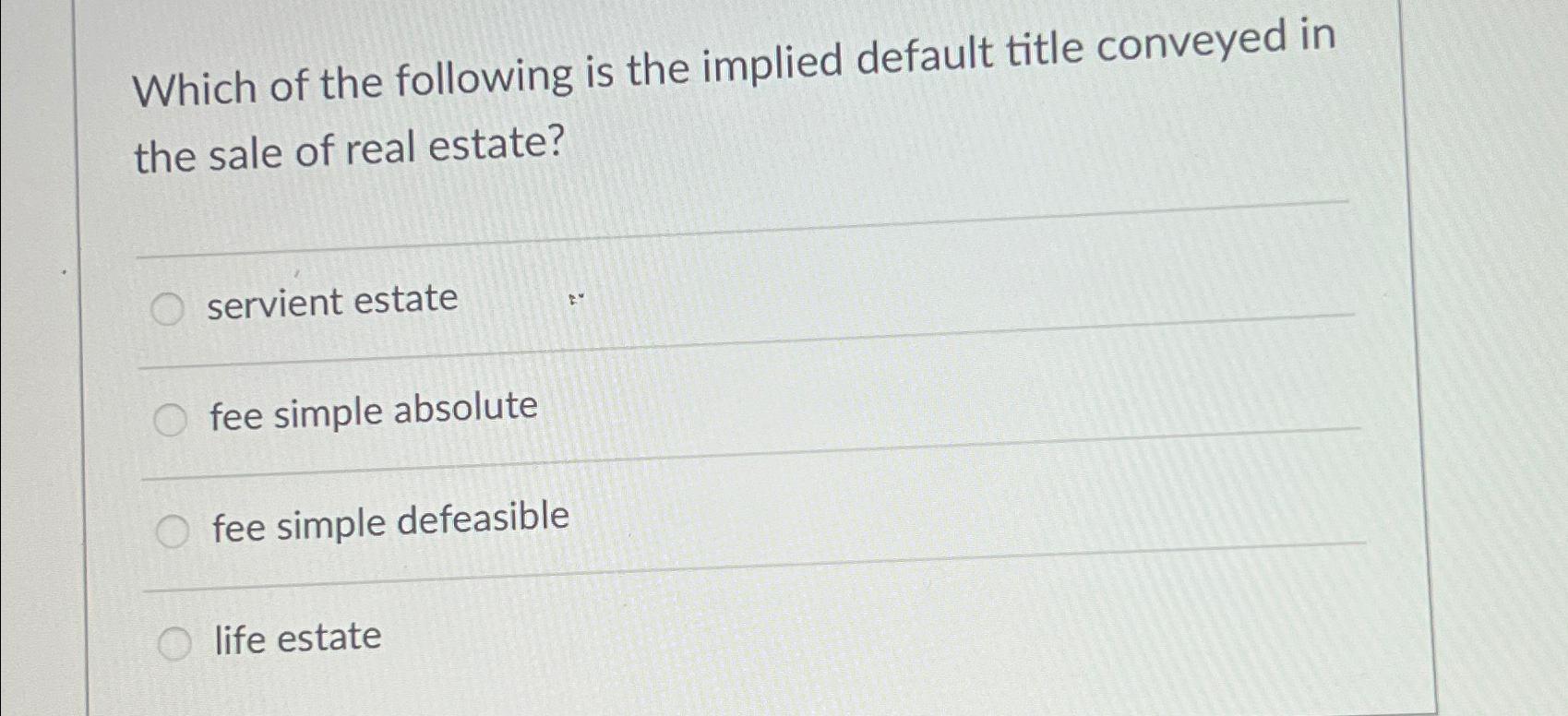 Solved Which of the following is the implied default title | Chegg.com