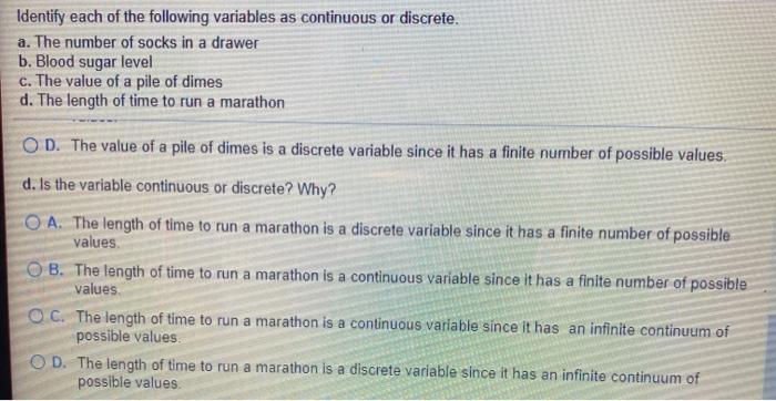 Solved Identify each of the following variables as | Chegg.com