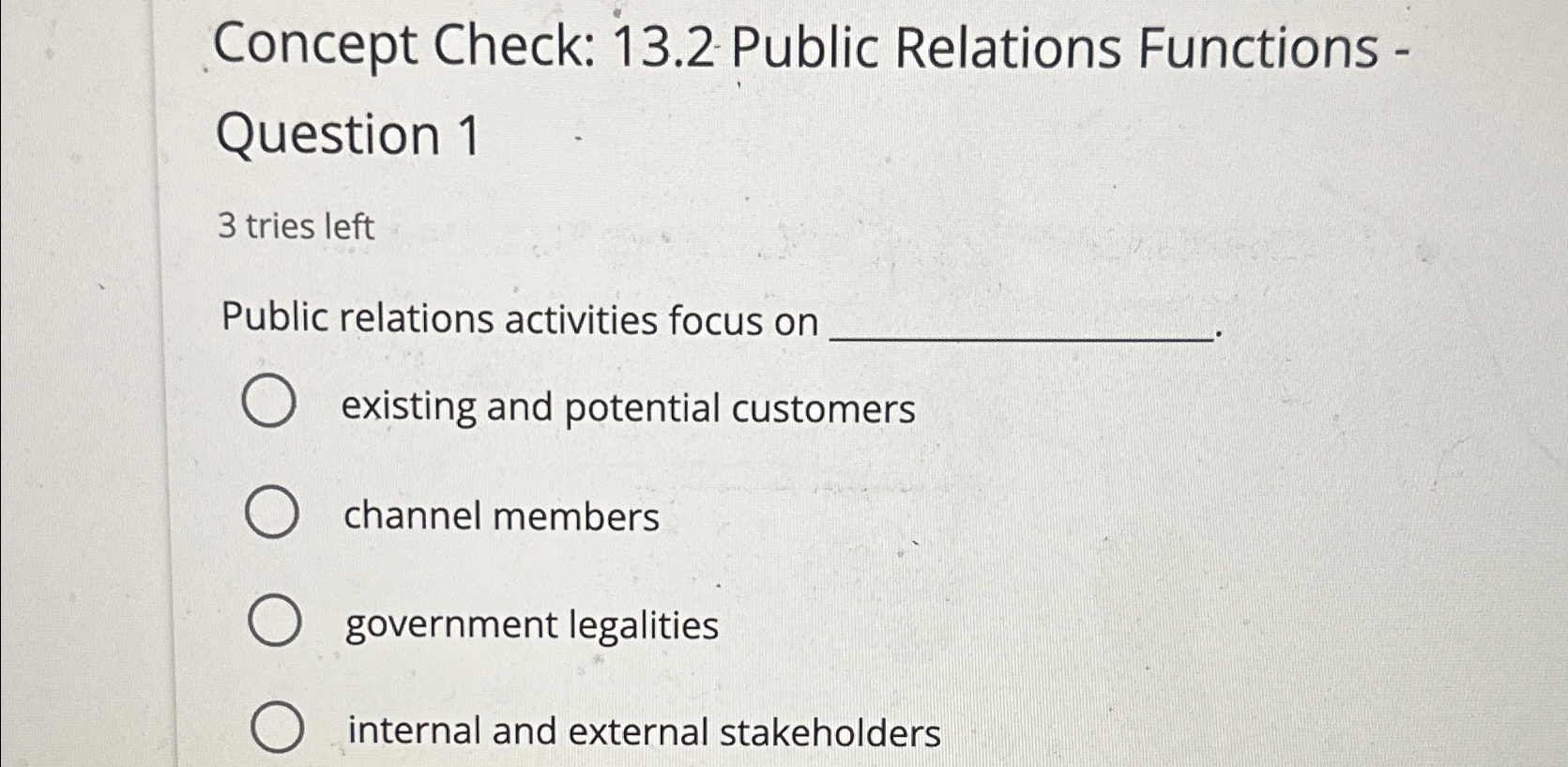 Solved Concept Check: 13.2 ﻿Public Relations Functions | Chegg.com
