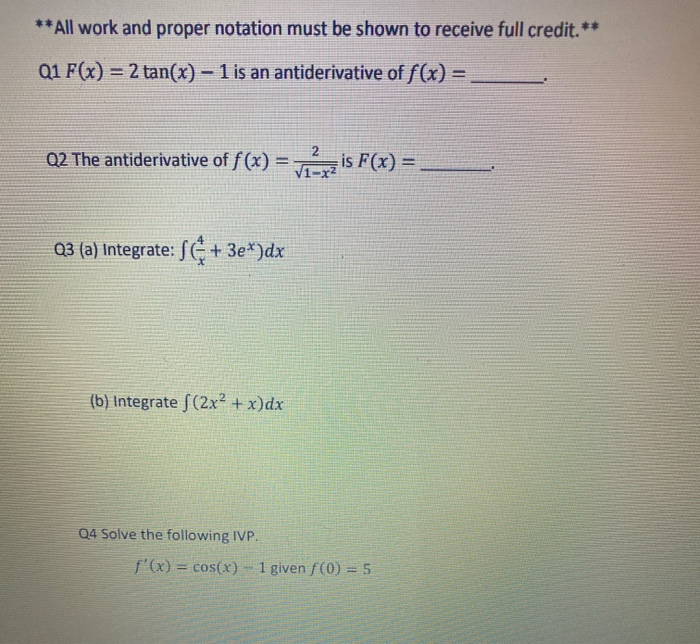 Solved **All work and proper notation must be shown to | Chegg.com