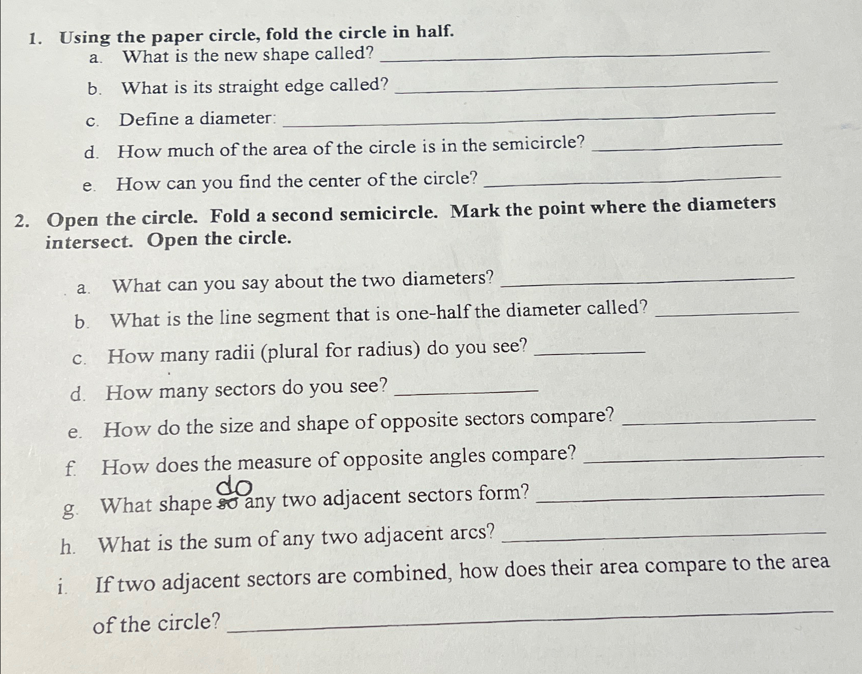 Solved Using the paper circle, fold the circle in half.a. | Chegg.com