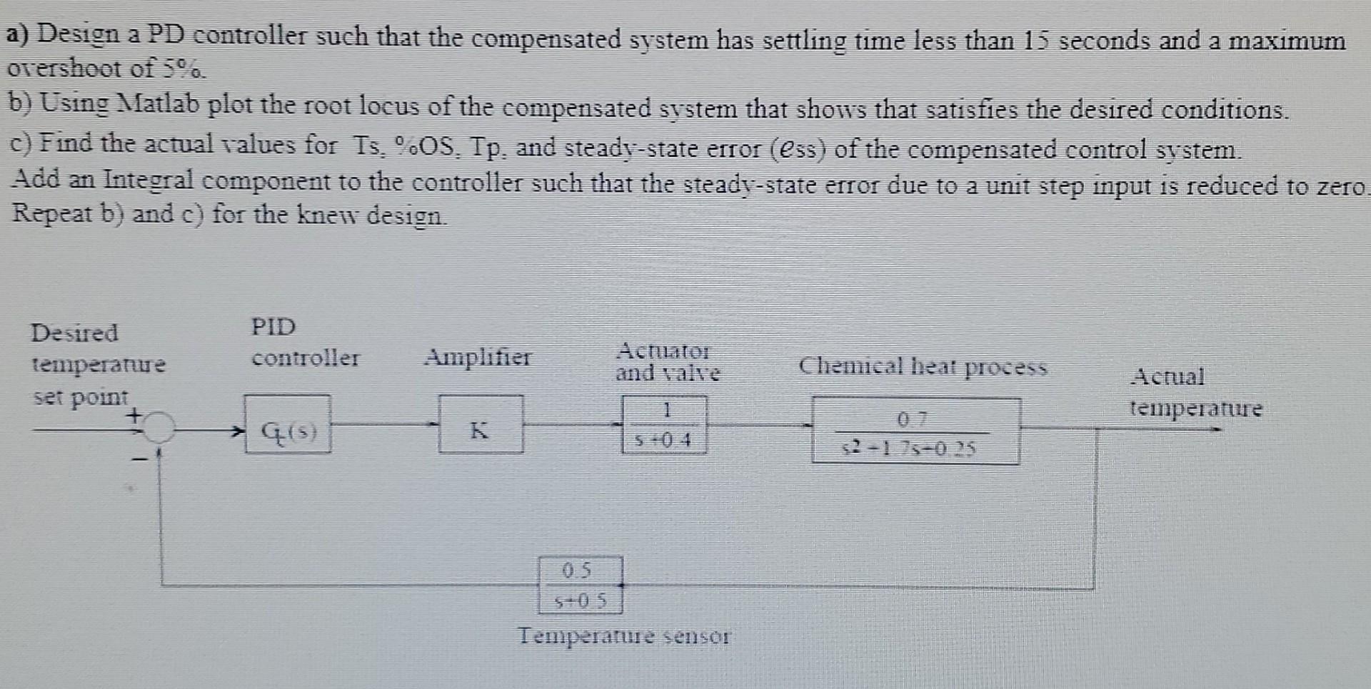 Solved a) Design a PD controller such that the compensated | Chegg.com