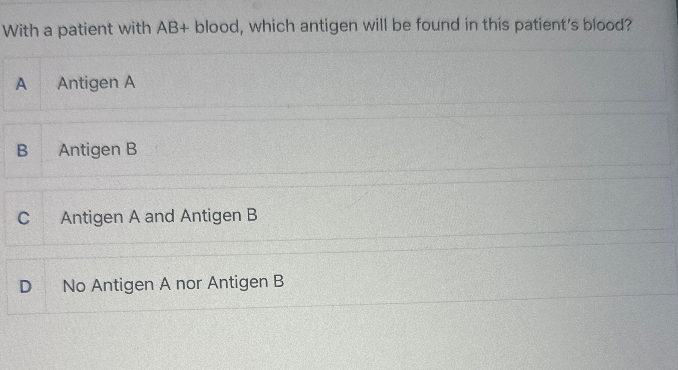 Solved With a patient with AB+ ﻿blood, which antigen will be