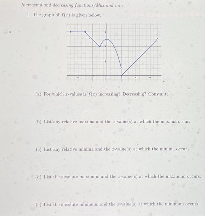 Solved Increasing and decreasing functions/Max and min 1.