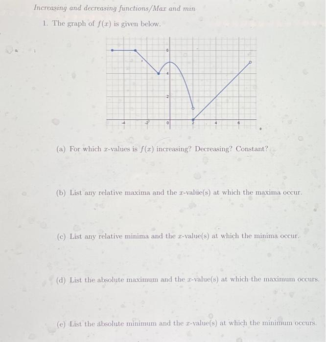 Solved Increasing And Decreasing Functions Max And Min 1