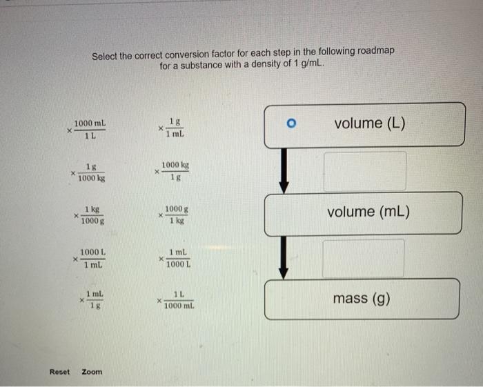 Solved Select The Correct Conversion Factor For Each Step In Chegg Com