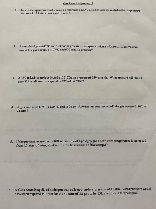 gas law assignment