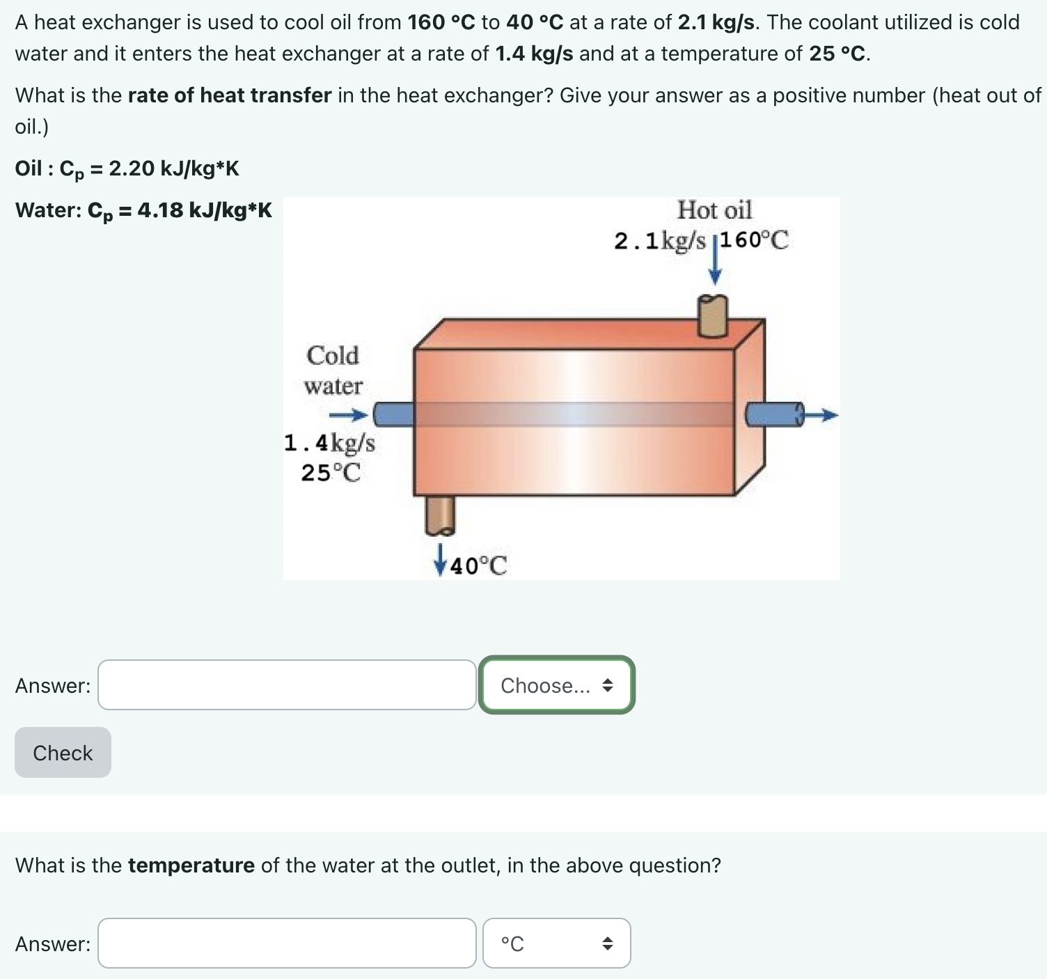 Solved A heat exchanger is used to cool oil from 160°C ﻿to | Chegg.com