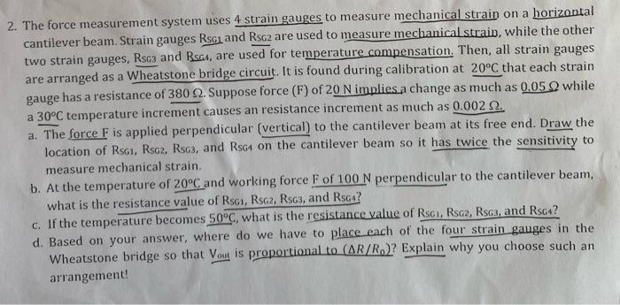 Solved 2 The force measurement system uses 4 strain gauges Circuit Diagram