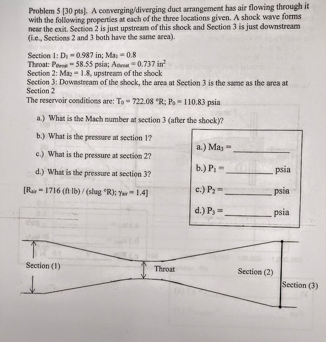 Solved Problem 5[30pts]. A converging/diverging duct