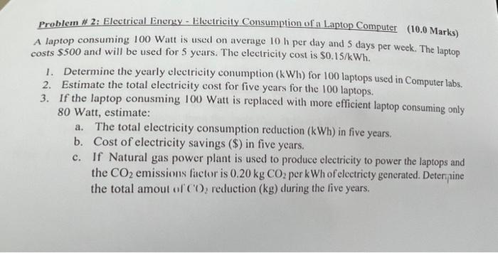 Solved Problem # 2: Electrical Energy - Elcetricity | Chegg.com