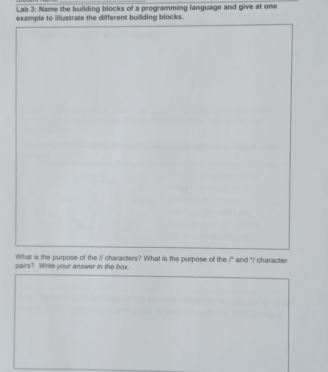 Solved Lab 3: Name the building blocks of a programming | Chegg.com