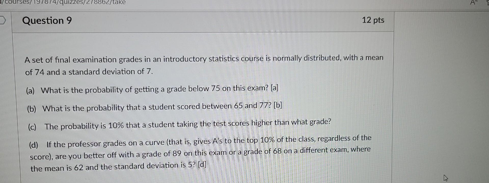 Solved A set of final examination grades in an introductory | Chegg.com