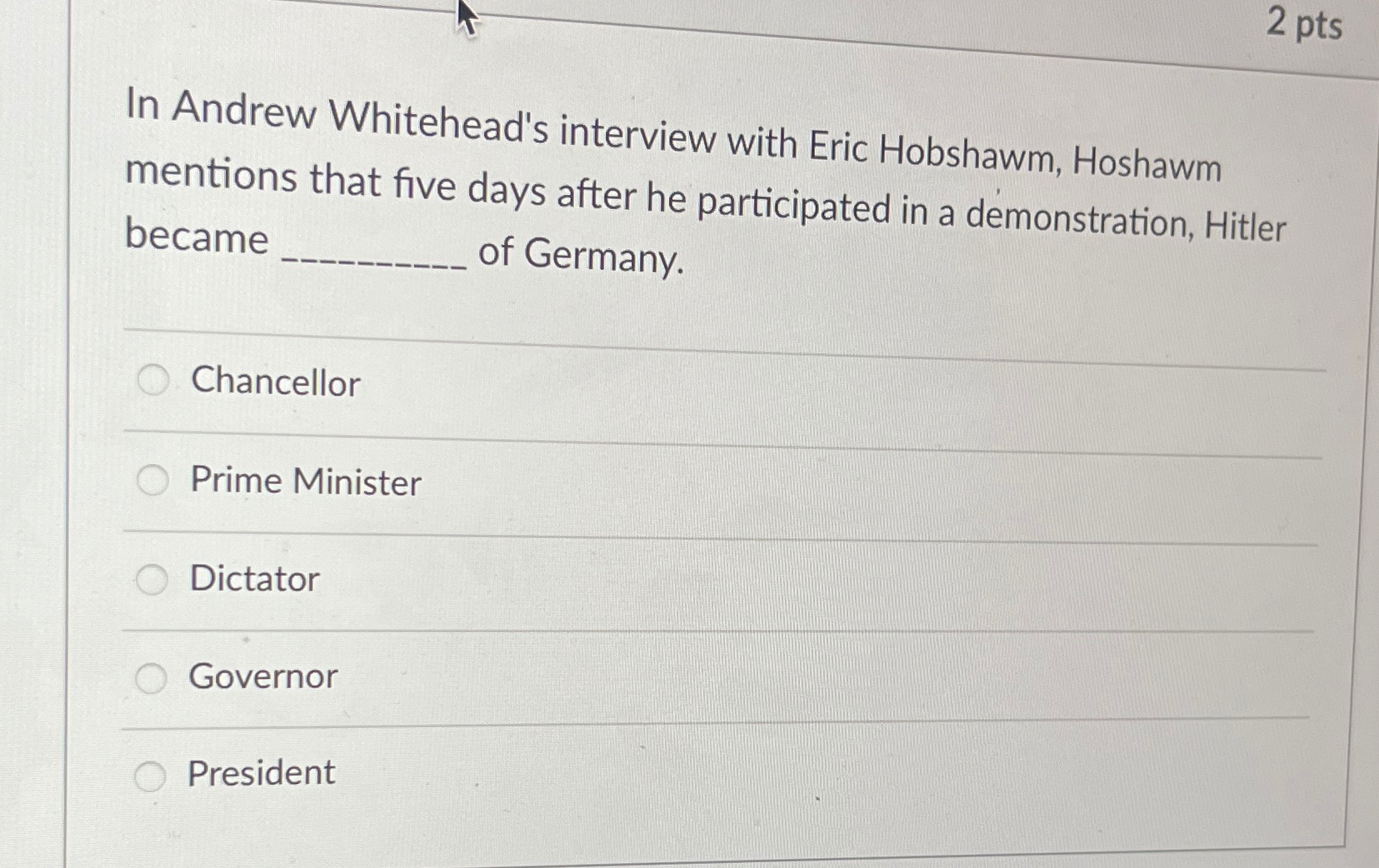 Solved 2 ﻿ptsIn Andrew Whitehead's Interview With Eric | Chegg.com