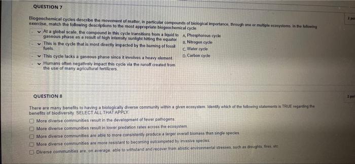 Solved QUESTION 7 Biogeochemical cycles describe the | Chegg.com