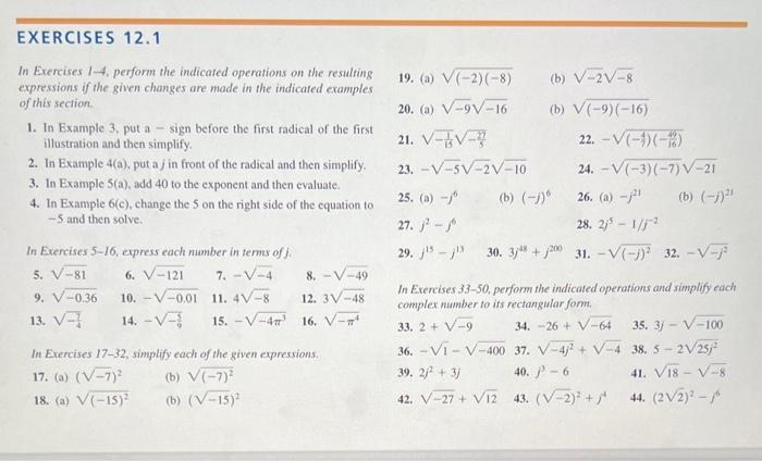 Solved EXERCISES 12.1 In Exercises 1-4. perform the | Chegg.com