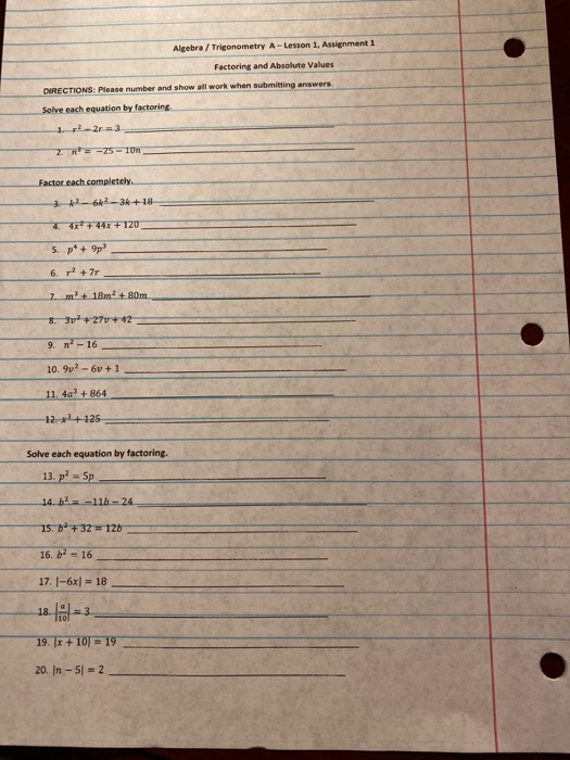 Solved Algebra Trigonometry A Lesson 1 Assignment 1 Chegg