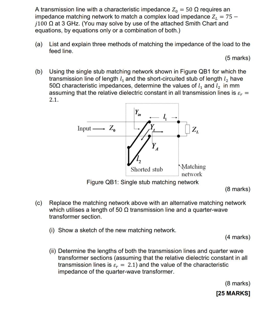 Solved A Transmission Line With A Characteristic Impedance | Chegg.com