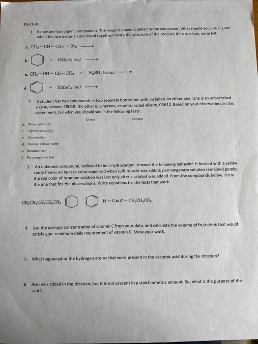 Solved Post Lab 1. Below are four organic compounds. The | Chegg.com