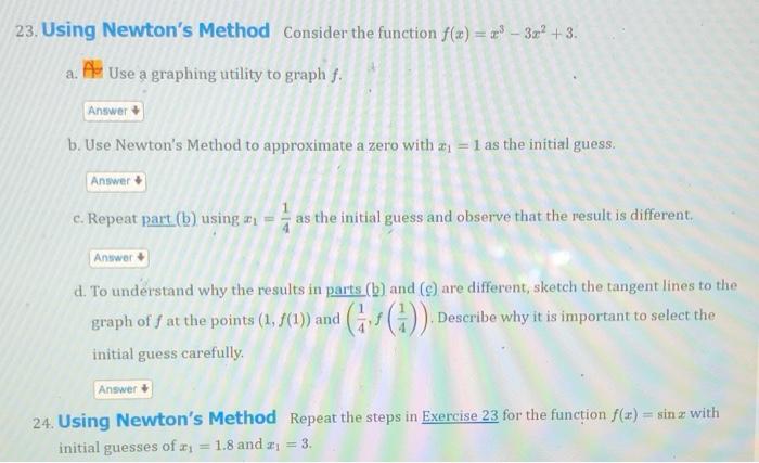 Solved 23. Using Newton's Method Consider the function f(x) | Chegg.com