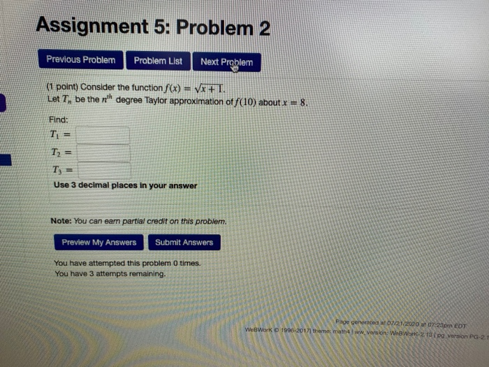 Solved Assignment 5: Problem 2 Previous Problem Problem List | Chegg.com
