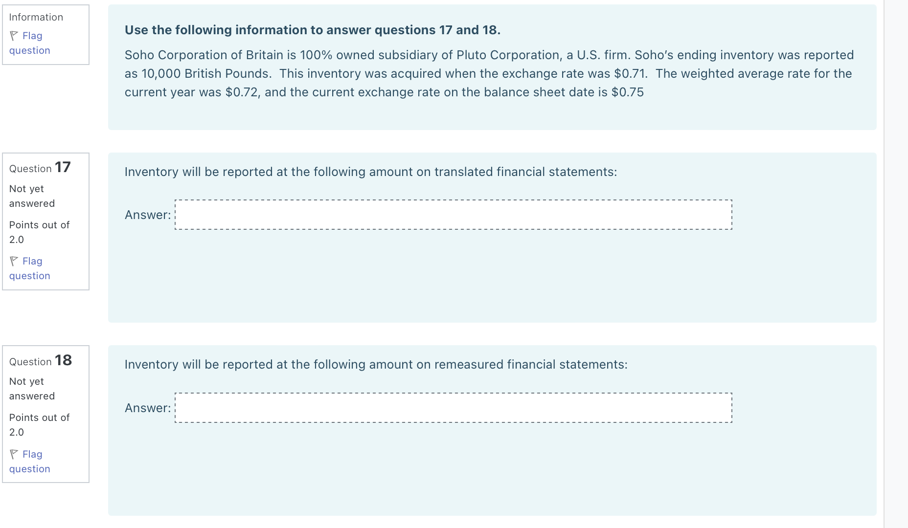 Solved Use the following information to answer questions 17 | Chegg.com