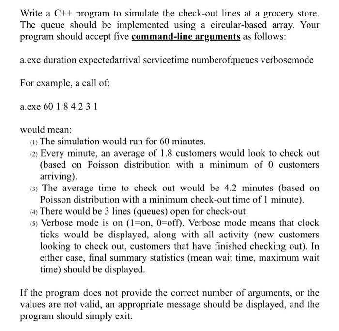 Solved Write a C++ program to simulate the check-out lines | Chegg.com
