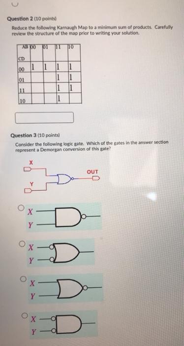 Solved Question 2 (10 points) Reduce the following Karnaugh | Chegg.com