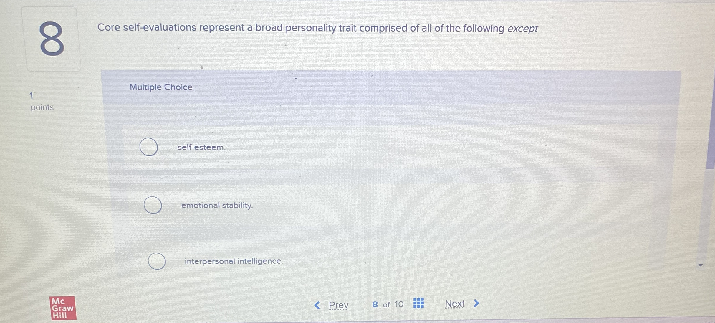 Solved 8Core self-evaluations represent a broad personality | Chegg.com