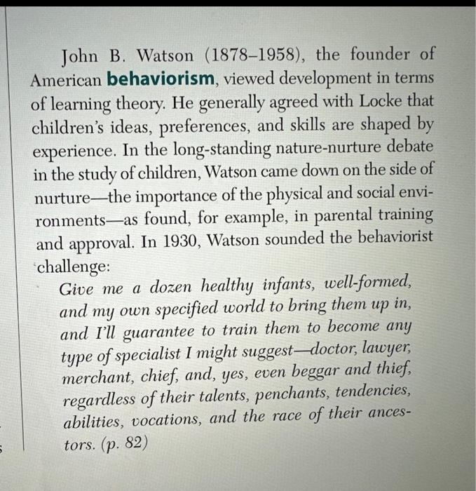 John B. Watson (1878-1958), The Founder Of American | Chegg.com