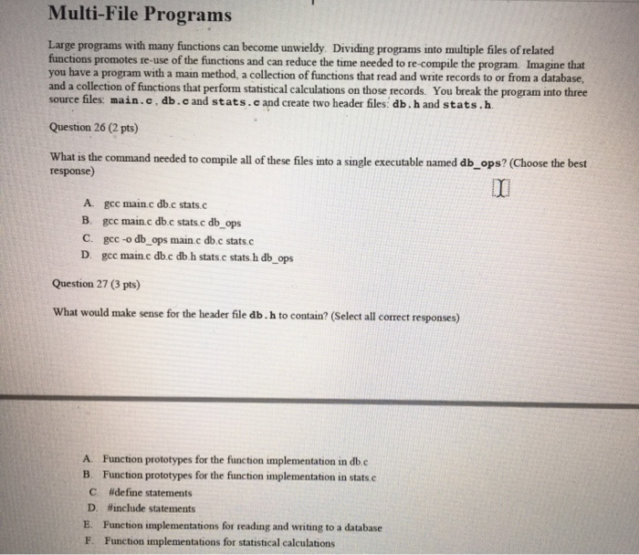 Solved Multi-File Programs Large programs with many | Chegg.com