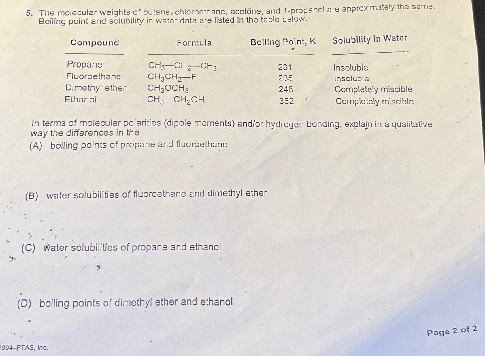 Solved The molecular weights of butane, chloroethane,