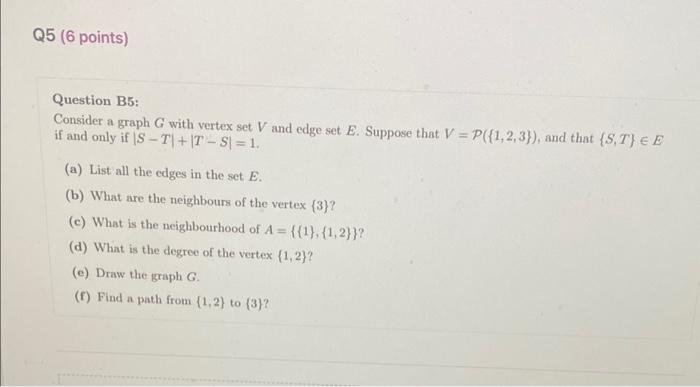 Solved Question B5: Consider a graph G with vertex set V and | Chegg.com