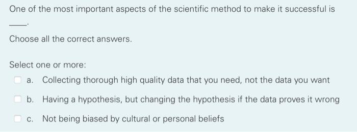 Solved One of the most important aspects of the scientific | Chegg.com