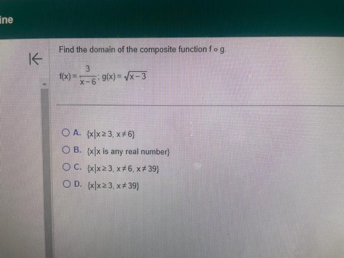 Solved Find the domain of the composite function f∘g. | Chegg.com