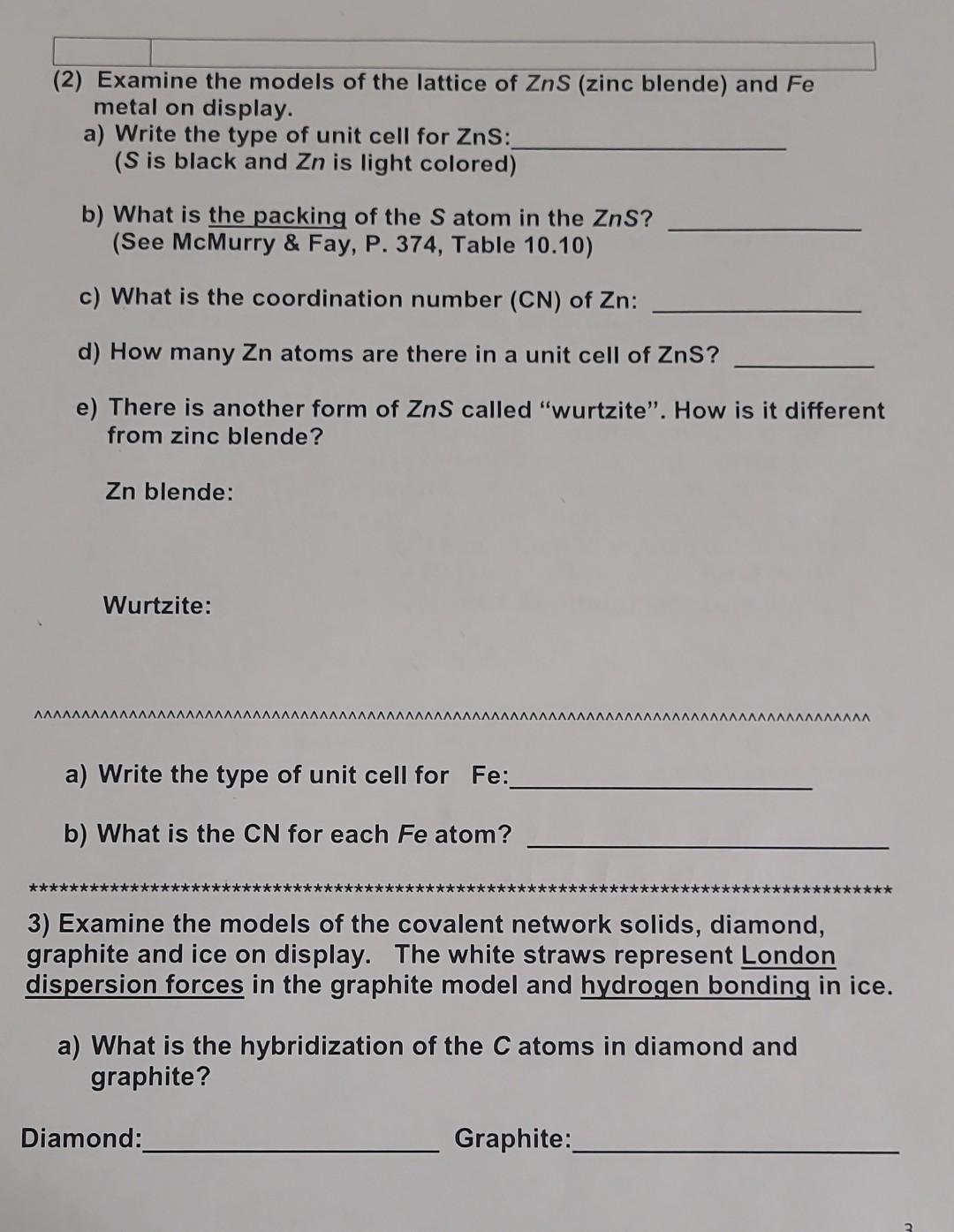 Solved (2) Examine the models of the lattice of ZnS (zinc