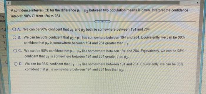 Solved A confidence interval (CI) for the difference 11 - 12 | Chegg.com