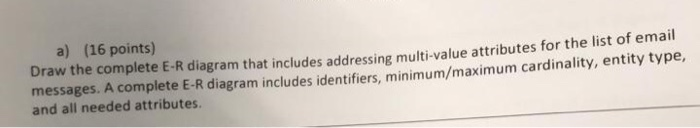 a) (16 points) Draw the complete E-R diagram that includes addressing multi-value attributes for am that includes addressing